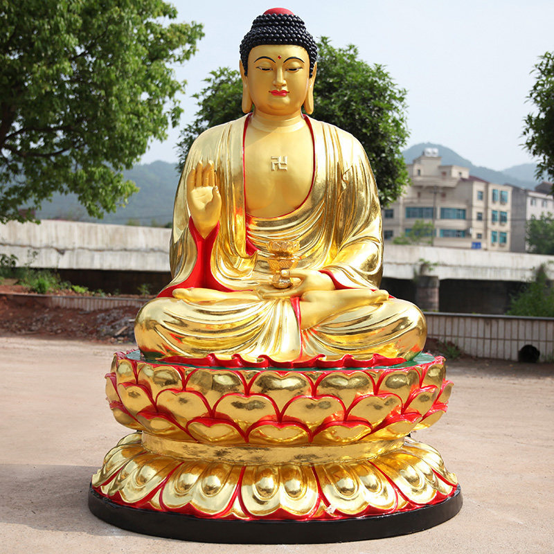 厂家直销佛像树脂鎏金佛祖阿弥陀佛1米8三宝佛摆件如来药师佛