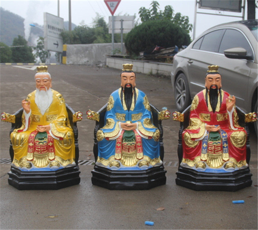 供奉寺庙树脂神像佛像90cm彩绘三清佛像 贴金三清道祖 太上老君