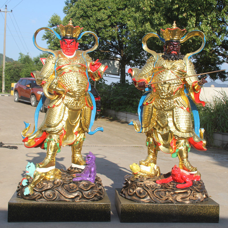 厂家直销树脂玻璃钢2米3四大天王寺庙大型站四大天王佛像贴金天王