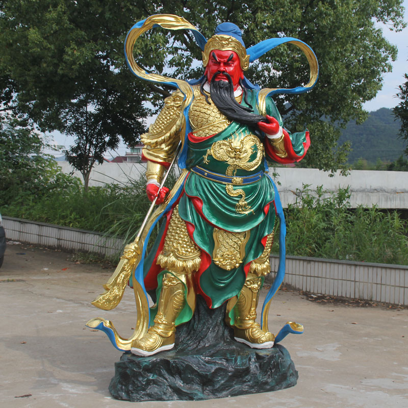 寺庙树脂玻璃钢关公贴金彩绘佛像