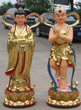 树脂玻璃钢彩绘金童玉女观音佛像
