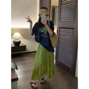 爱情魔鬼鱼 休闲套装女2026年夏季短袖印花T恤褶皱半身长裙两件套