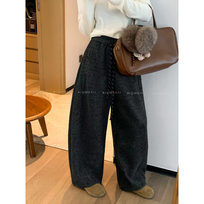 爱情魔鬼鱼2025冬季新款女装黑灰色休闲裤加绒阔腿裤气质流行长裤