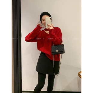 爱情魔鬼鱼 红色设计感羊毛镂空针织衫女2025年冬季新款时尚上衣