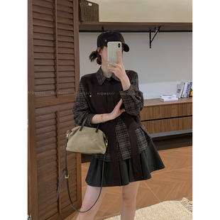 爱情魔鬼鱼 时尚套装女2026秋季新款系带针织马甲格子衬衫两件套