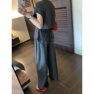 爱情魔鬼鱼 休闲套装女2026夏季新款开叉短袖T恤阔腿裤长裤两件套