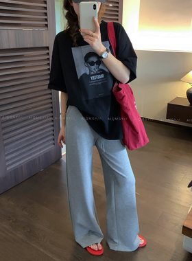 爱情魔鬼鱼 黑色短袖圆领时尚印花T恤女2026夏季新款宽松显瘦上衣