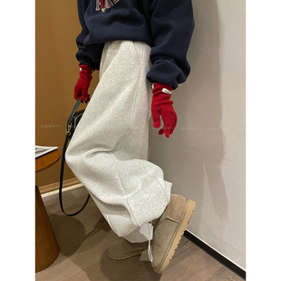 宽松阔腿裤 爱情魔鬼鱼 新款 女2025冬季 花灰色束脚两穿抽绳休闲裤