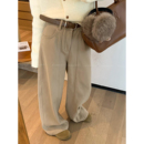 卡其色加绒配腰带工装 阔腿长裤 牛仔裤 新款 女2025冬季 爱情魔鬼鱼