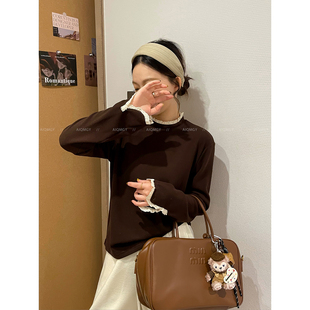 新款 拼接德绒打底衫 韩版 显瘦假两件长袖 女装 爱情魔鬼鱼2025秋冬装