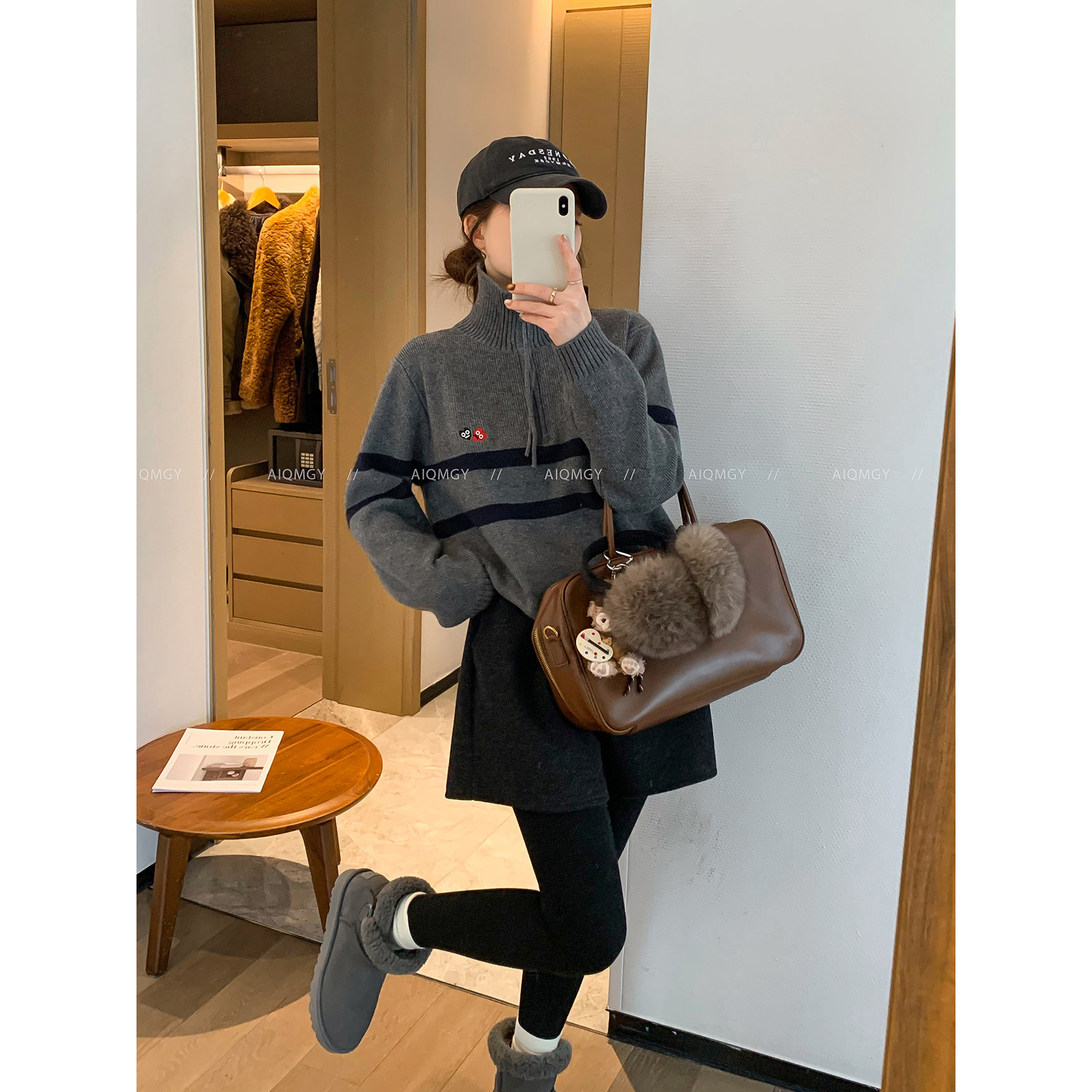 爱情魔鬼鱼 灰色条纹加厚半拉链针织衫女2025年冬季新款套头上衣,女装/女士精品,毛针织衫,淘宝优惠券,粉丝福利购,淘宝优惠卷