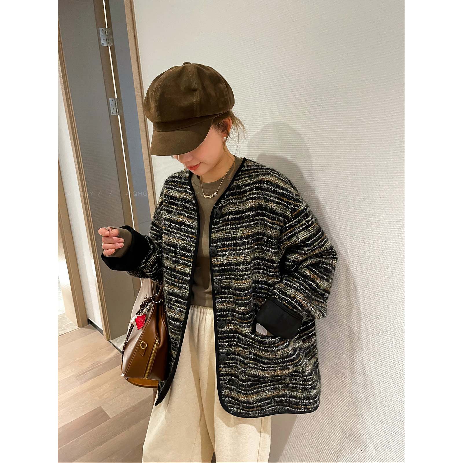 爱情魔鬼鱼 条纹撞色小香风外套女2025年秋冬新款高级感开衫上衣