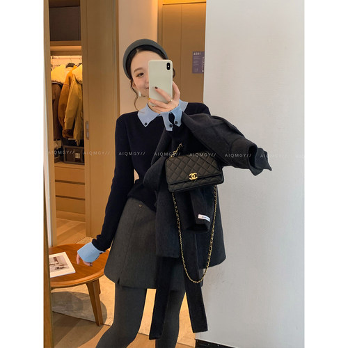 爱情魔鬼鱼拼色羊毛针织衫女