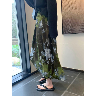 爱情魔鬼鱼设计褶皱印花半身裙