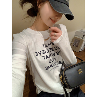 爱情魔鬼鱼 长袖圆领字母印花T恤女2026秋季新款休闲百搭体恤上衣