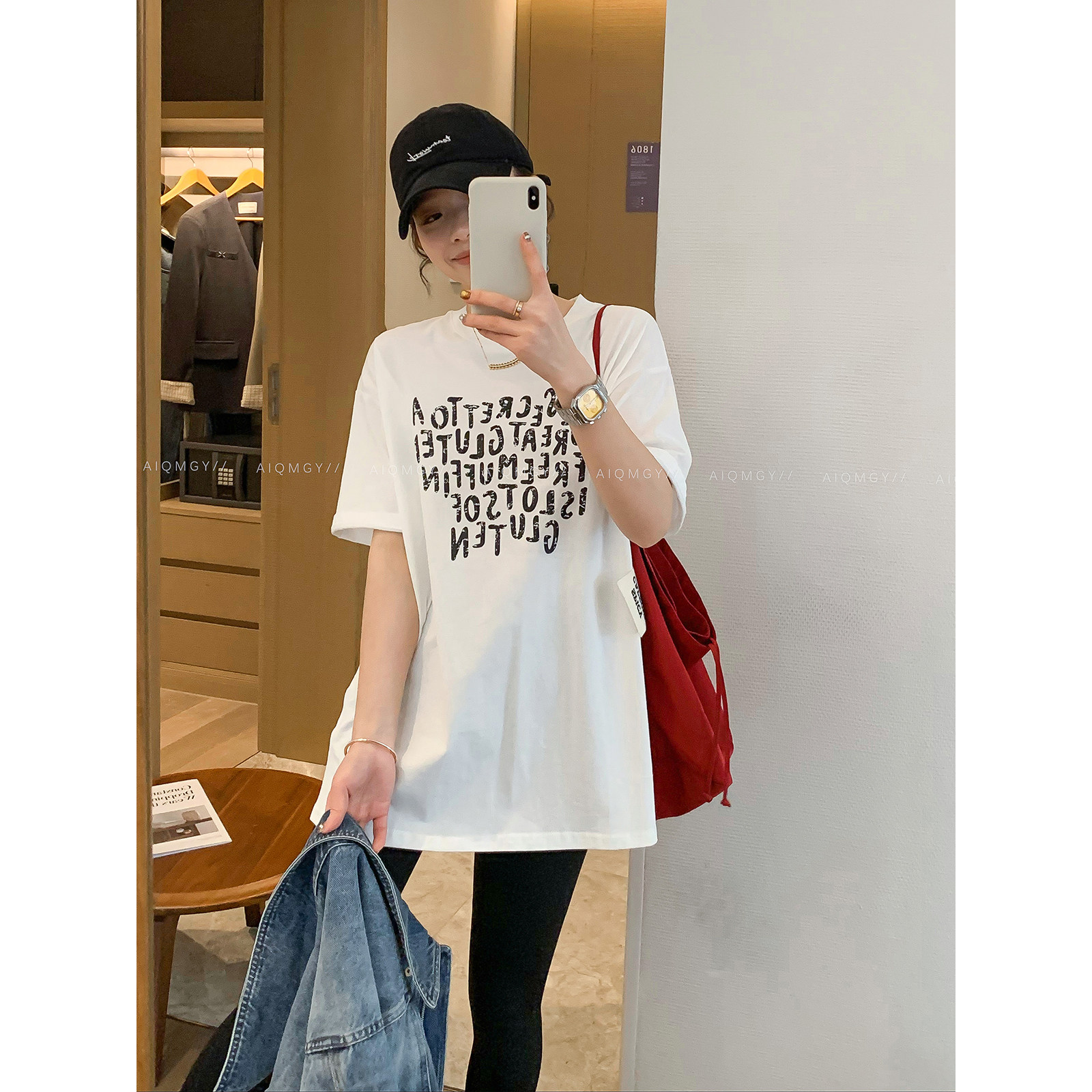 爱情魔鬼鱼 白色字母印花短袖圆领T恤女2026春季新款宽松显瘦上衣