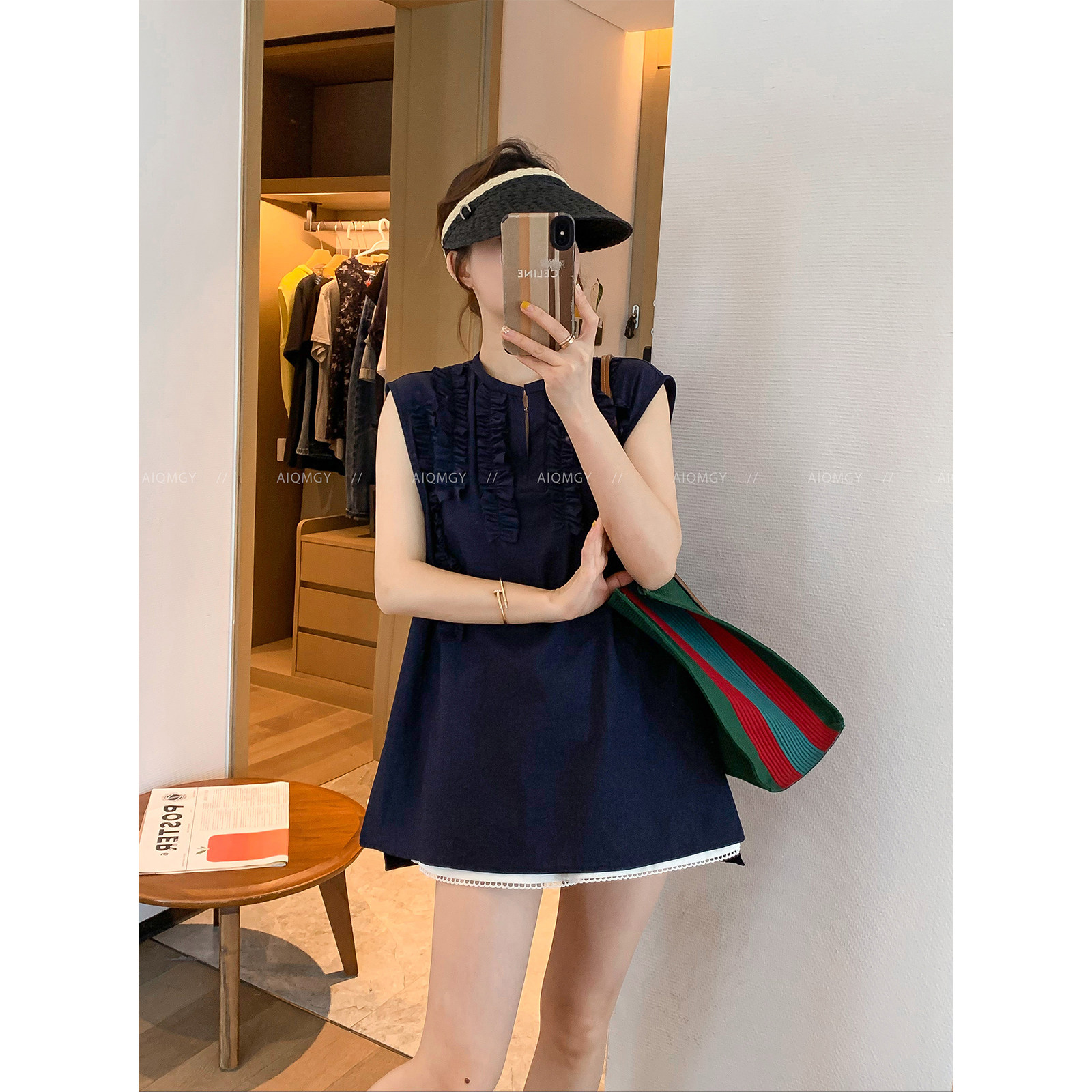 爱情魔鬼鱼 藏蓝色圆领无袖背心衬衫女2025夏季新款宽松百搭上衣,女装/女士精品,衬衫,淘宝优惠券,粉丝福利购,淘宝优惠卷