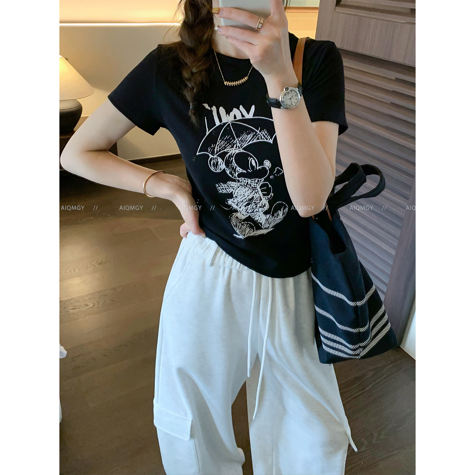 爱情魔鬼鱼 短袖圆领卡通印花T恤女2026夏季新款时尚减龄百搭上衣