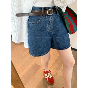 显瘦直筒阔腿裤 爱情魔鬼鱼 新款 蓝色配腰带牛仔短裤 女2025年夏季