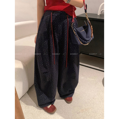 爱情魔鬼鱼抽绳宽松牛仔裤女