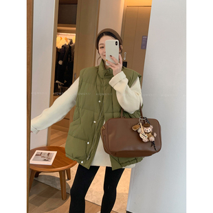 爱情魔鬼鱼 绿色立领无袖羽绒马甲女2025年秋冬新款叠穿马夹上衣