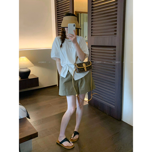 爱情魔鬼鱼 设计感短袖扭结开叉T恤女2026年夏季新款时尚别致上衣