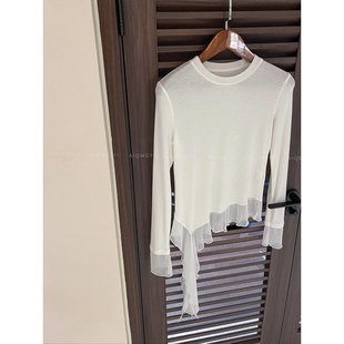 爱情魔鬼鱼 蕾丝拼接天丝羊毛长袖T恤女2026春季设计感不规则上衣