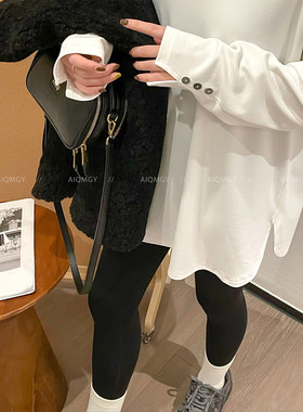 爱情魔鬼鱼 白色圆领长袖开叉纯色T恤女2026秋季新款宽松百搭上衣