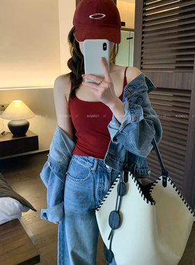 爱情魔鬼鱼 红色无袖吊带背心女2026年春季新款修身内搭打底上衣