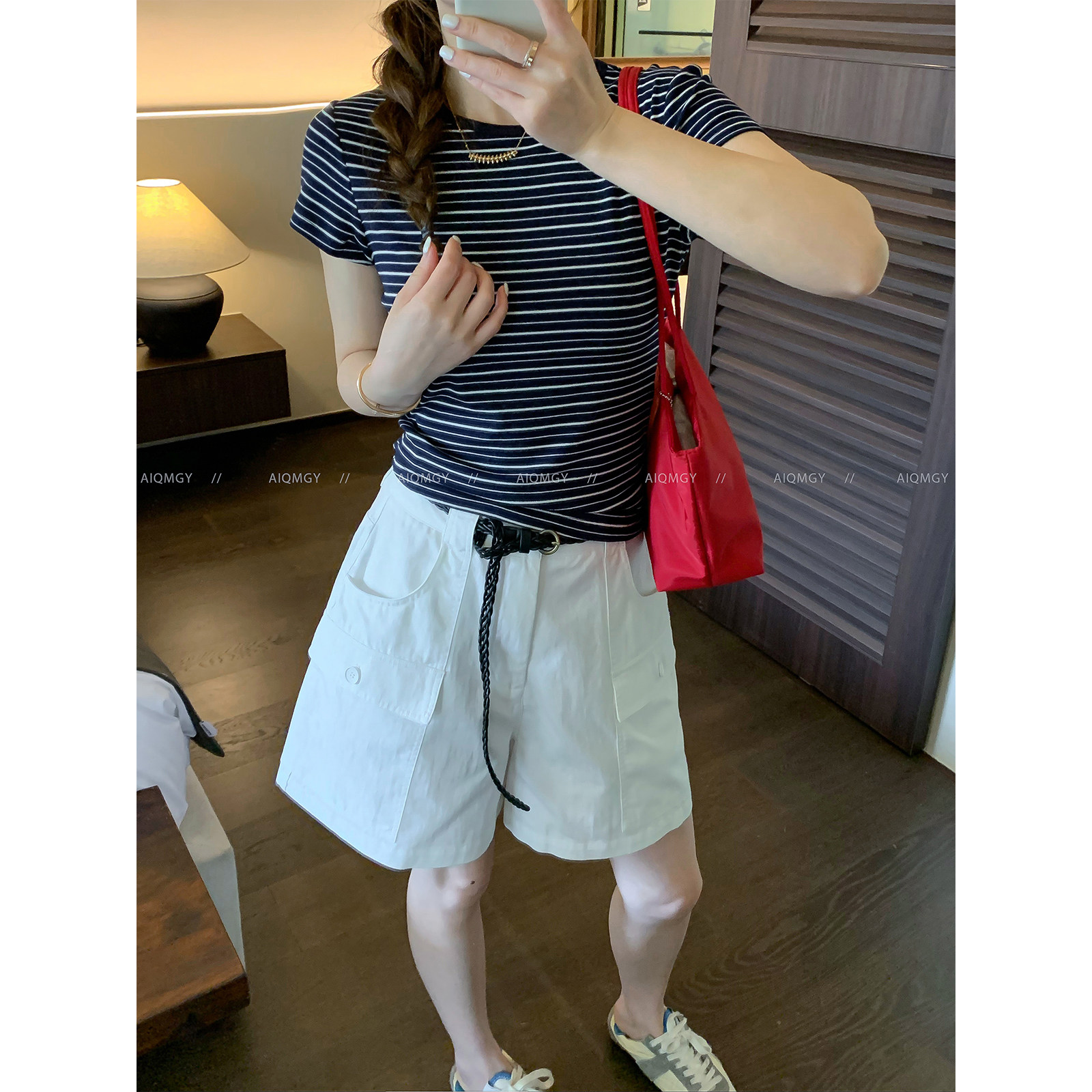爱情魔鬼鱼 短袖圆领条纹T恤女2026夏季新款韩系修身显瘦通勤上衣