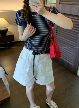 爱情魔鬼鱼 短袖圆领条纹T恤女2026夏季新款韩系修身显瘦通勤上衣