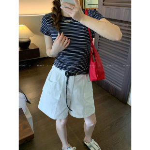 爱情魔鬼鱼 短袖圆领条纹T恤女2026夏季新款韩系修身显瘦通勤上衣