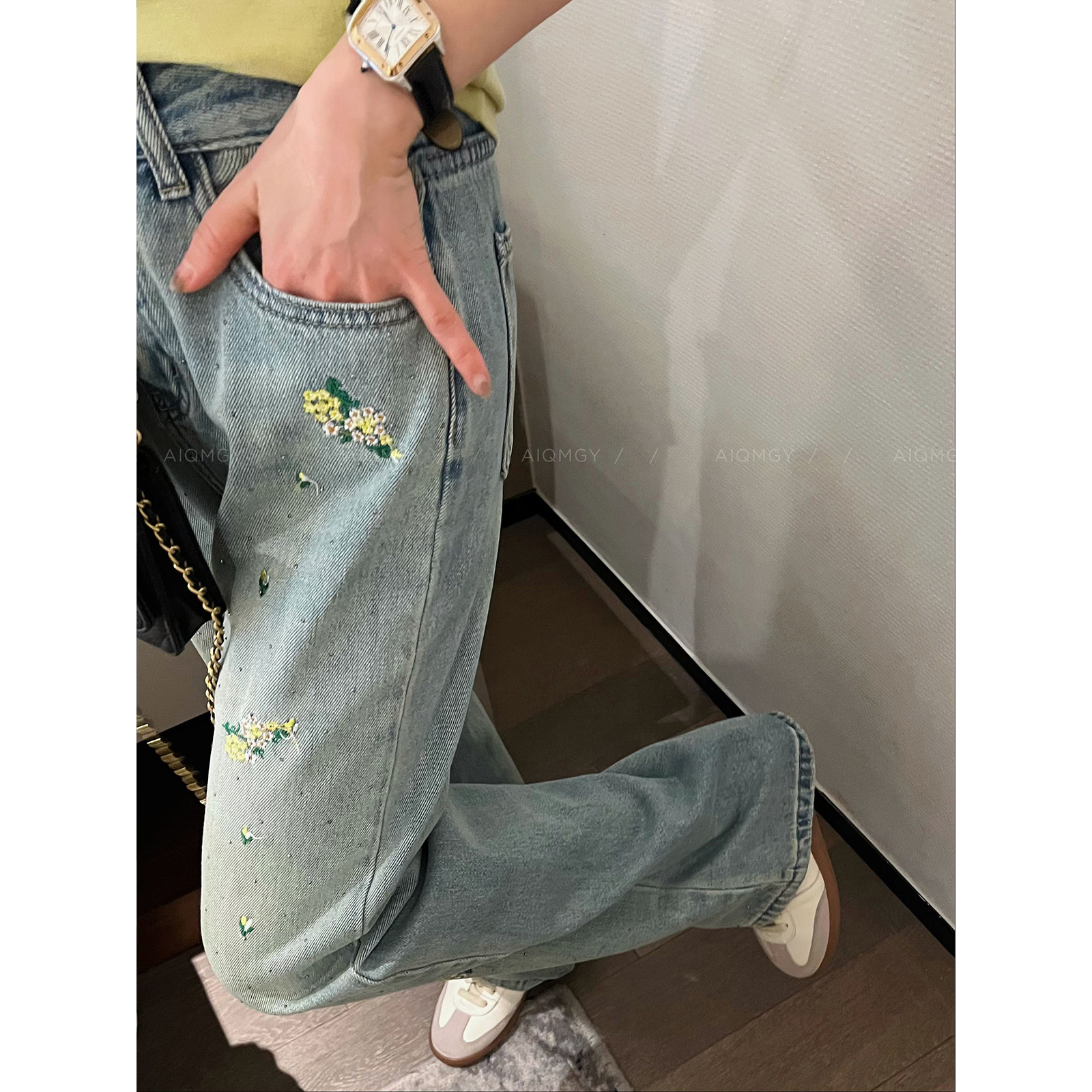 爱情魔鬼鱼 蓝色重工刺绣烫钻牛仔裤女2025秋冬新款直筒阔腿长裤,女装/女士精品,牛仔裤,淘宝优惠券,粉丝福利购,淘宝优惠卷