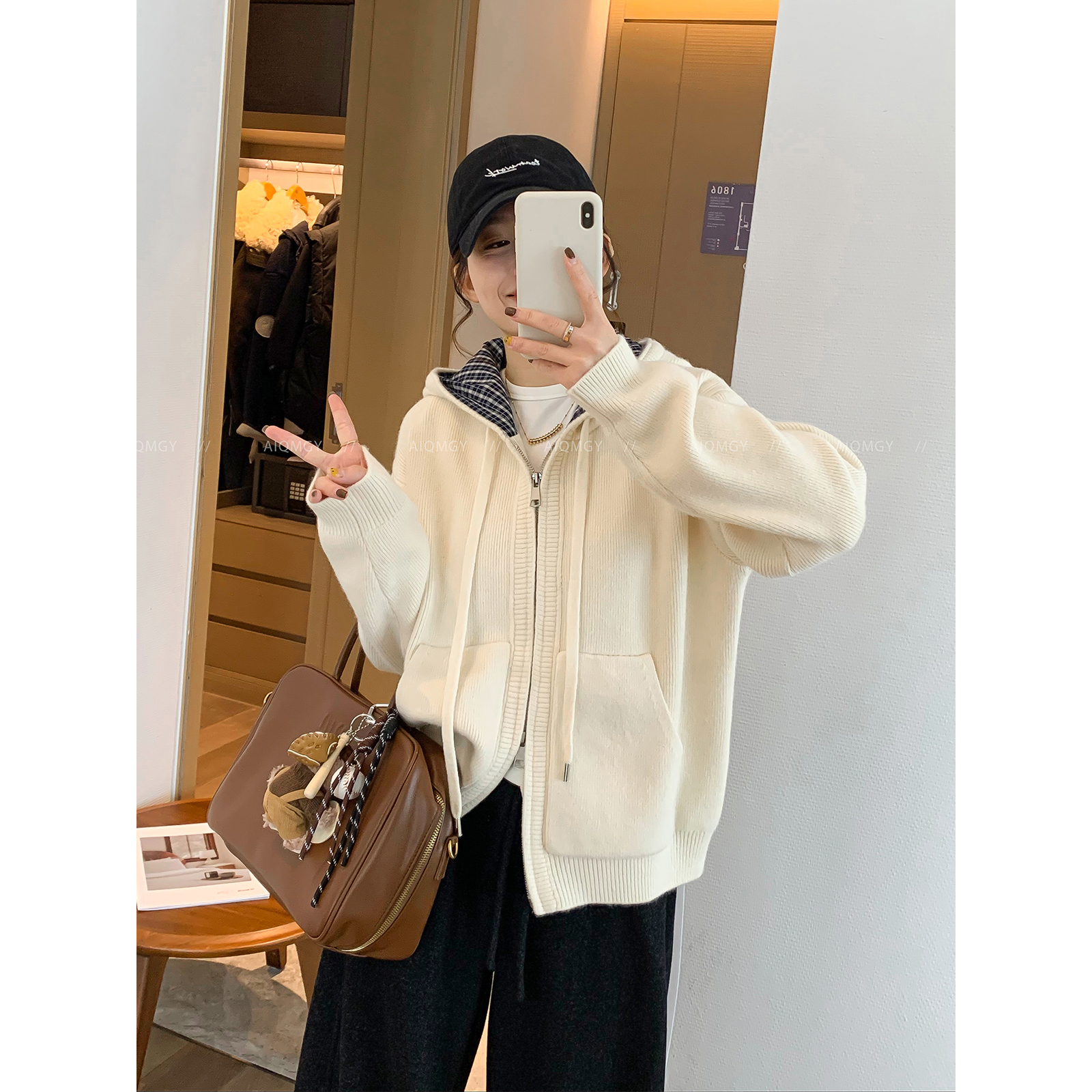 爱情魔鬼鱼连帽针织开衫外套女