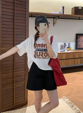 爱情魔鬼鱼 白色短袖圆领字母印花T恤女2026夏季新款时尚宽松上衣
