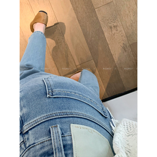 蓝色复古水洗窄版 高腰直筒裤 牛仔裤 新款 子 女2026春季 爱情魔鬼鱼