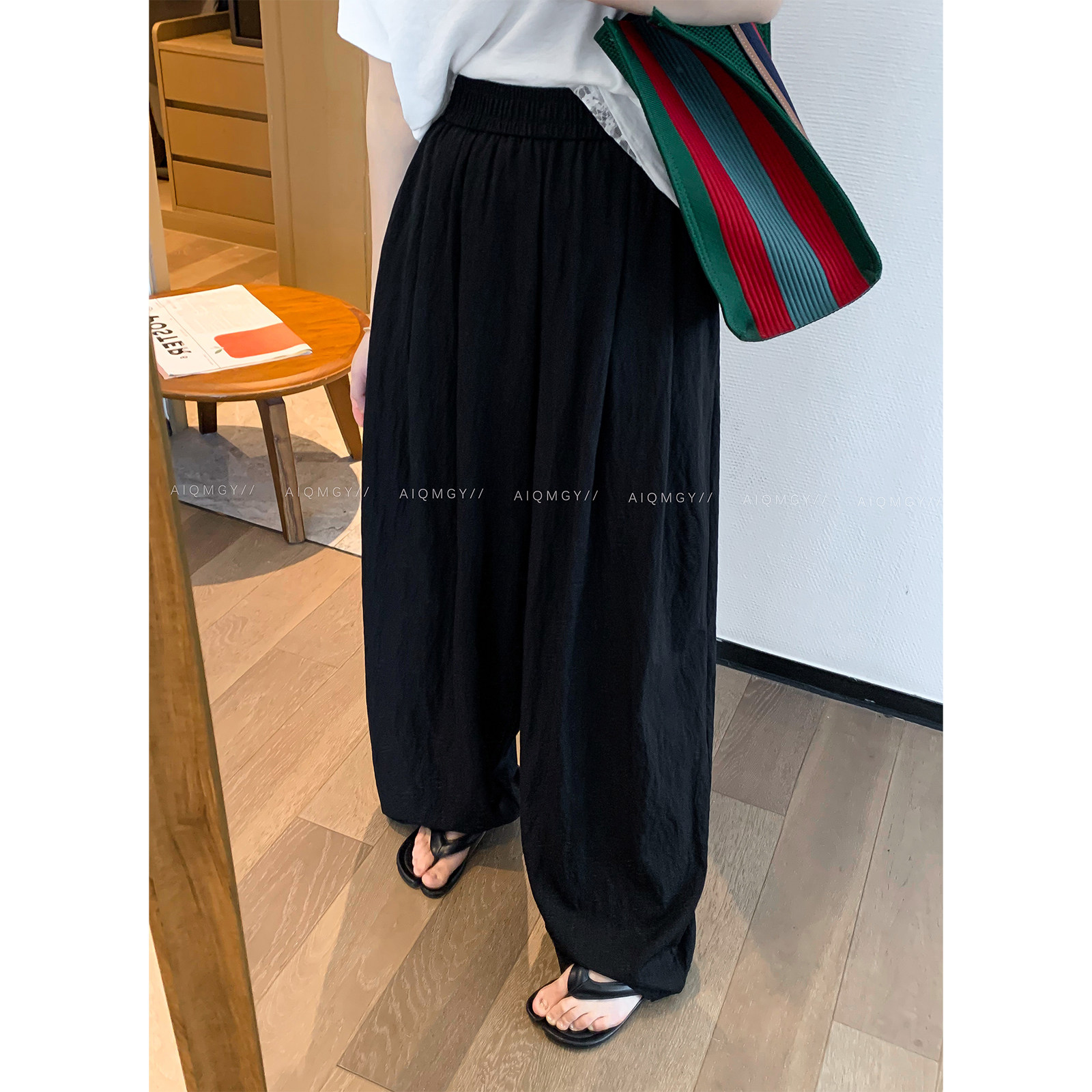 爱情魔鬼鱼 松紧腰阔腿休闲裤女2025年秋冬新款宽松显瘦高腰长裤,女装/女士精品,休闲裤,淘宝优惠券,粉丝福利购,淘宝优惠卷