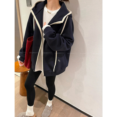 爱情魔鬼鱼撞色连帽卫衣外套