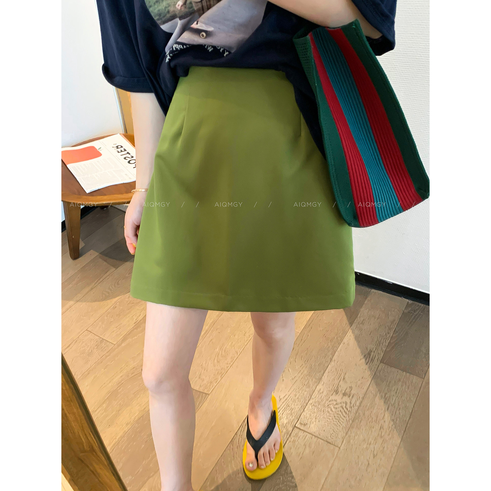 爱情魔鬼鱼 绿色简约高腰半身裙女2025年夏季新款显瘦气质A字短裙,女装/女士精品,半身裙,淘宝优惠券,粉丝福利购,淘宝优惠卷