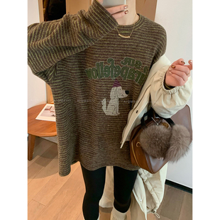 爱情魔鬼鱼条纹针织衫2025冬装新款女装韩系内搭打底衫设计感上衣