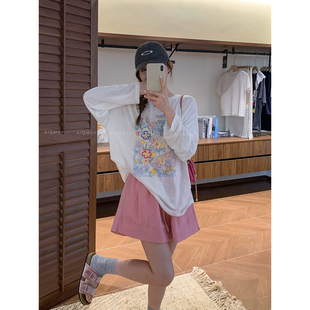爱情魔鬼鱼 圆领长袖字母印花T恤女2026夏季新款宽松显瘦百搭上衣