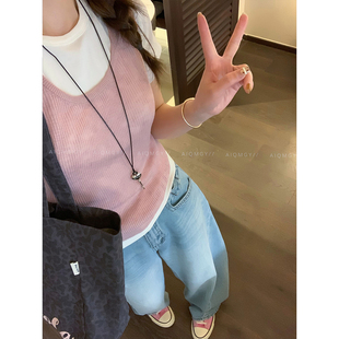 休闲两件套装 圆领T恤无袖 女2026春季 短袖 外穿背心 新款 爱情魔鬼鱼