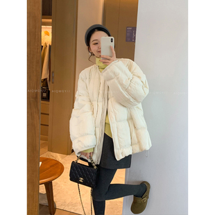 爱情魔鬼鱼 米白色肌理感羽绒服女2025冬季新款宽松加厚保暖外套