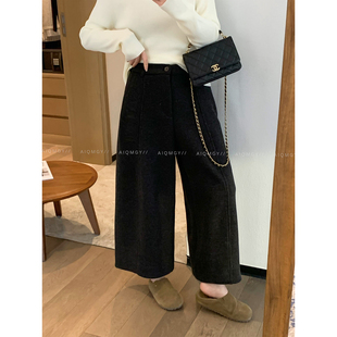 高腰显瘦直筒阔腿裤 爱情魔鬼鱼 新款 女2025冬季 黑灰色宽松休闲裤