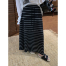 爱情魔鬼鱼 抽绳条纹半身裙女2026秋季新款高腰通勤百搭直筒长裙