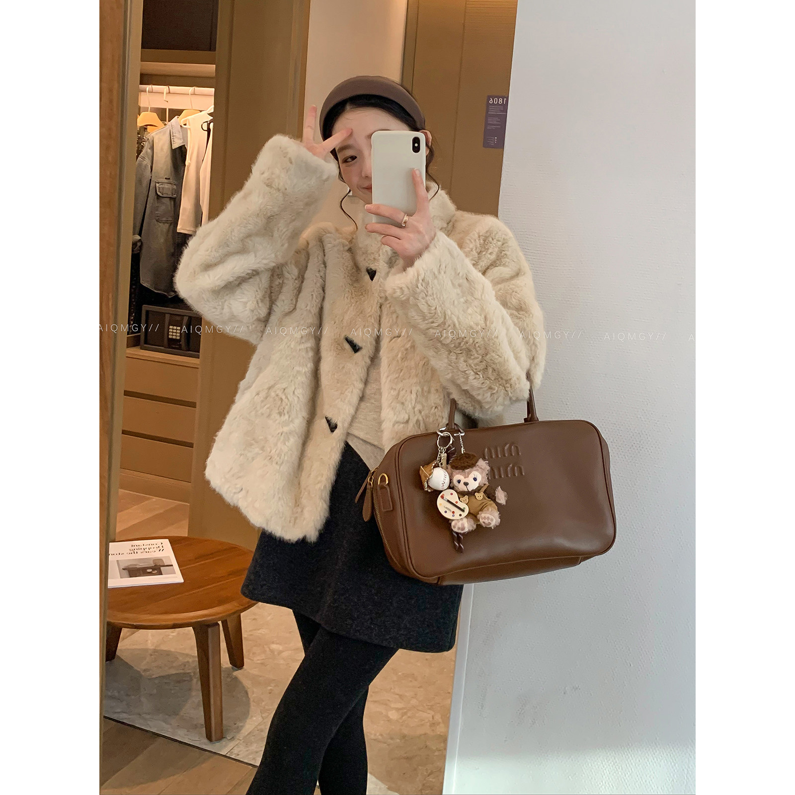 爱情魔鬼鱼 香槟色高端仿貂皮草外套女2025冬季新款时尚毛绒大衣