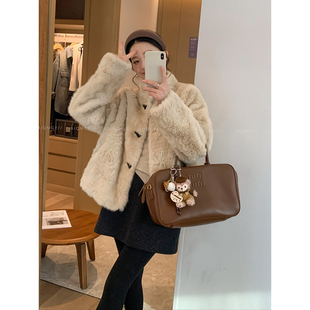 爱情魔鬼鱼 香槟色高端仿貂皮草外套女2025冬季新款时尚毛绒大衣