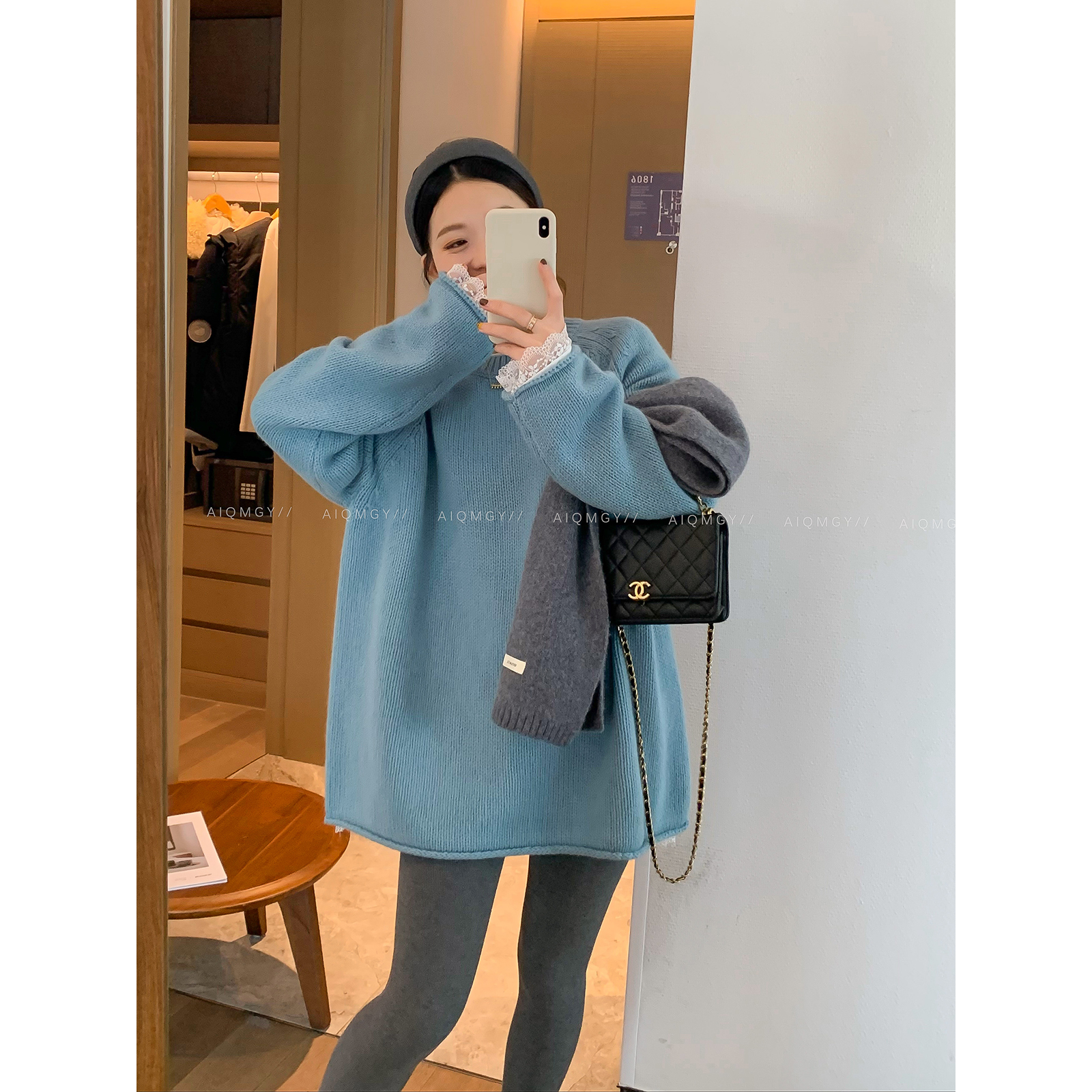 爱情魔鬼鱼蕾丝拼接针织衫女