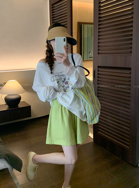 爱情魔鬼鱼 白色长袖斜领露肩卡通印花T恤女2026夏季新款宽松上衣