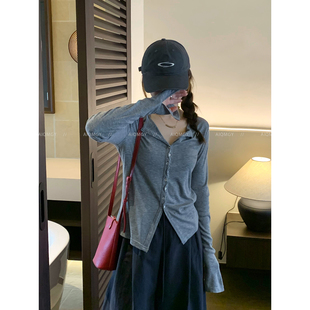 新款 爱情魔鬼鱼 T恤女2026春季 真丝天丝纽扣开衫 通勤上衣 纯色长袖